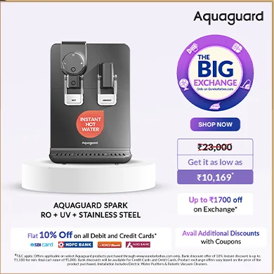 Hot-water RO purifier product creative with exchange price and bank offers