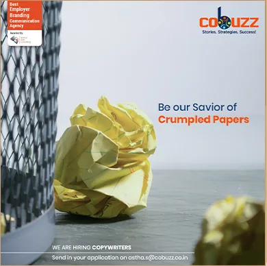 Copywriter hiring creative with a crumpled-paper visual and application line